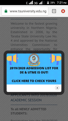 Taraba State University Admission List For 2019/2020 Session