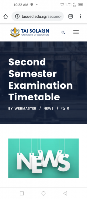 TASUED second semester examination timetable, 2019/2020 session