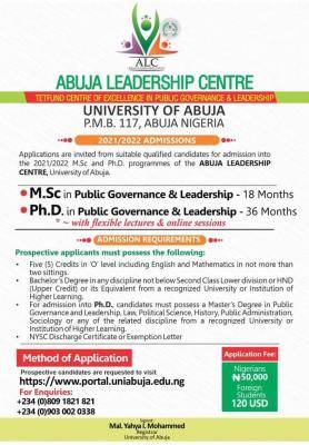 University Abuja 2021/2022 leadership center admission