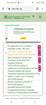 FUTO extends postgraduate application deadline, 2019/2020