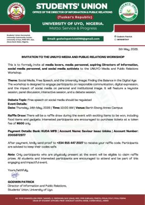 UNIUYO SUG invites students to Media & Public Relations Workshop