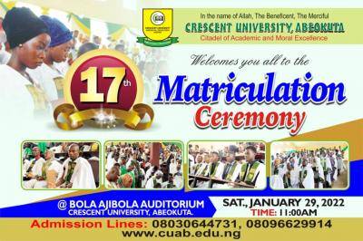 Crescent University announces 17th matriculation ceremony
