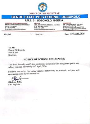 BENPOLY issues notice on resumption of academic activities