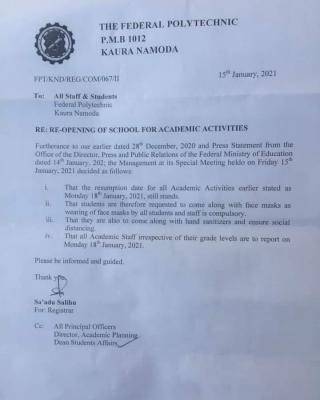 Fed Poly Kaura Namoda resumption notice