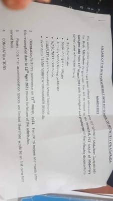 FCT School of Midwifery admission list, 2021