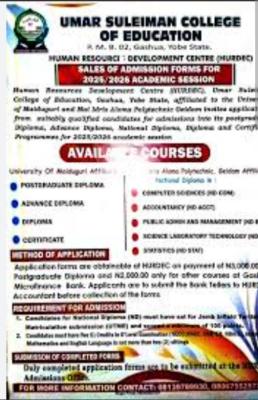 USCOEGA (Affiliated to UNIMAID) undergraduate admission, 2025/2026