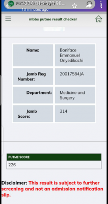 FUTO Post-UTME results for MBBS candidates, 2020/2021 session