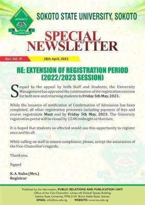 SSU extends registration period, 2022/2023 academic session