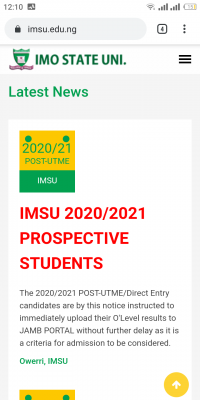 IMSU notice to 2020 Post-UTME candidates