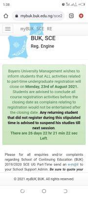 BUK part-time registration guidelines and deadline, 2019/2020