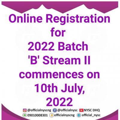 NYSC 2022 Batch B Stream II registration begins