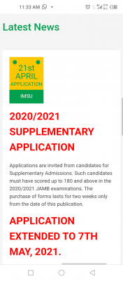IMSU extends application deadline for supplementary admission, 2020/2021