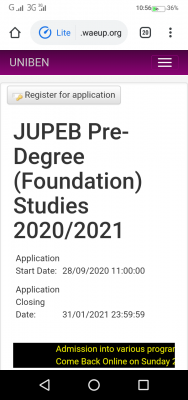 UNIBEN extends JUPEB Pre-Degree registration deadline for 2020/2021 session