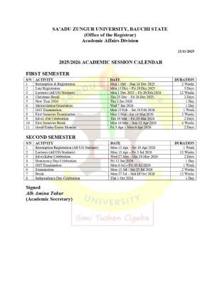 SAZU releases academic calendar, 2025/2026