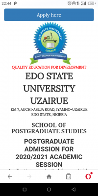 Edo State University Postgraduate admission form for 2020/2021 session