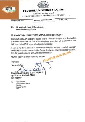 FUD senate reiterates 75% mandatory lecture attendance for students