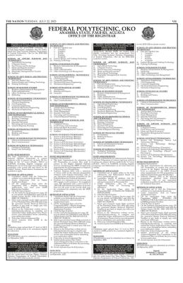 Federal Poly, Oko Evening/Weekend ND Admission form, 2025/2026