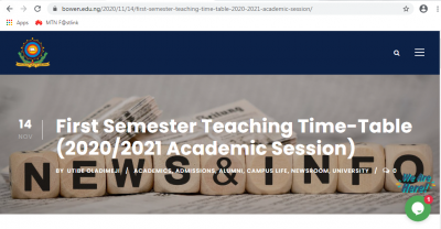 Bowen University 1st Semester teaching time-table for 2020/2021 session