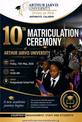 Arthur Jarvis University announces 10th Matriculation Ceremony
