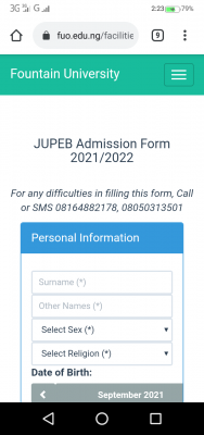 Fountain University JUPEB Admission Form For 2021/2022 Session