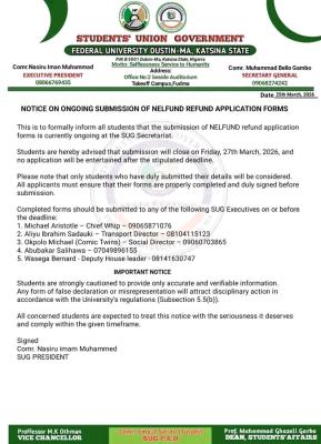 FUDutsin-ma notice on ongoing submission of NELFUND refund application forms