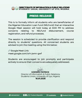 UNIUYO SUG schedules meeting with NELFUND beneficiaries