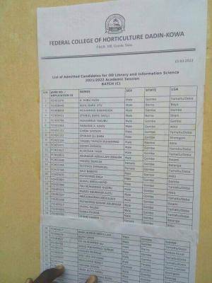 Federal College of Horticulture Dandikowa 3rd batch ND admission list, 2021/2022