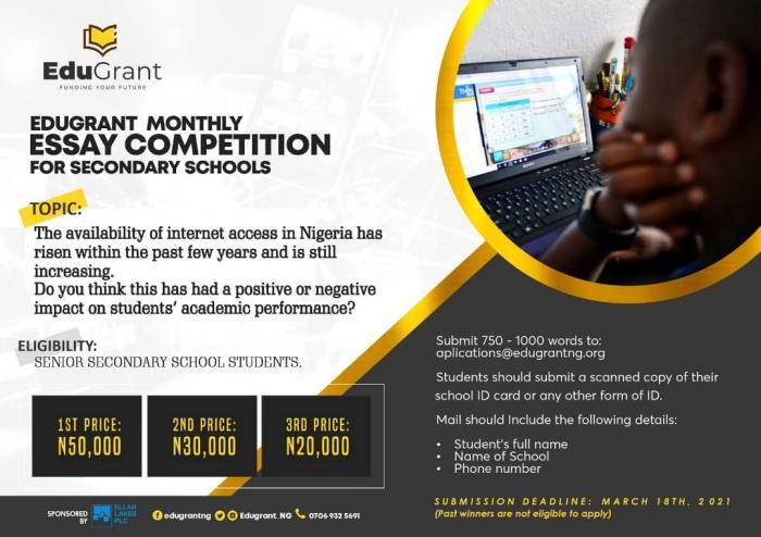 2021 EduGrant Monthly Essay Competition For Nigerians
