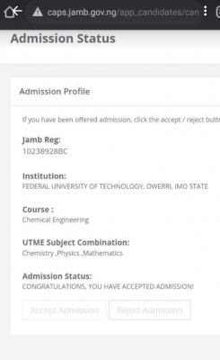 FUTO admission list, 2021/2022 out on JAMB CAPS