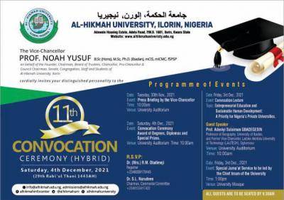 Alhikmah University announces 11th Convocation Ceremony