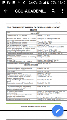 Coal City University academic calendar for 2020/2021 academic session