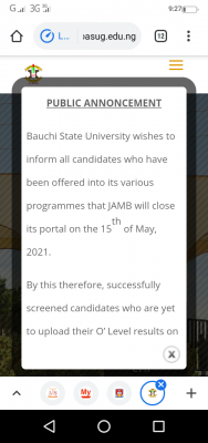 BASUG notice to 2020 post-UTME candidates on O'level result upload