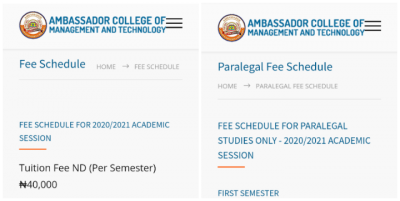 Ambassador College Of Management And Technology school fees for 2020/2021