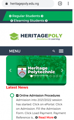 Heritage Polytechnic admissions for 2021/2022 session