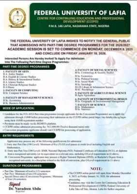 FULAFIA Part-time degree programme for 2025/2026 session
