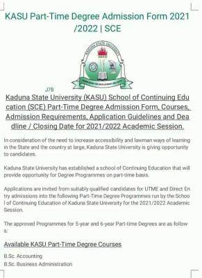 KASU part-time undergraduate admission, 2021/2022