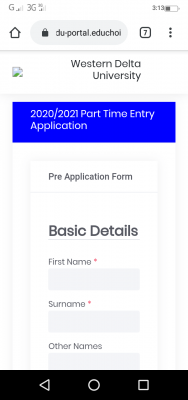 Western Delta University part-time degree form 2020/2021 session