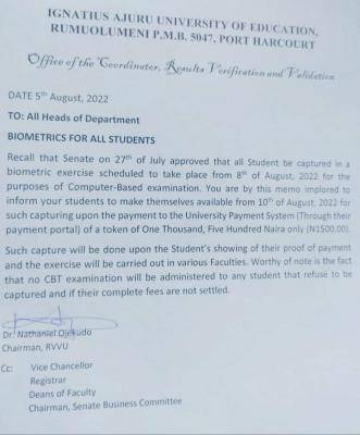 IAUE notice to students on Biometric Capturing