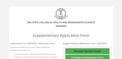 Imo State College of health and management sciences supplementary admission for 2020/2021