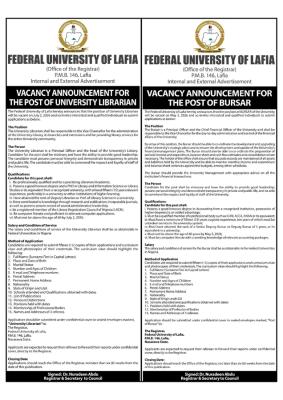 Federal University of Lafia announces job vacancies