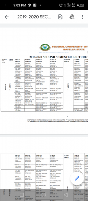 FUOTUOKE lecture timetable for 2nd semester,  2019/2020