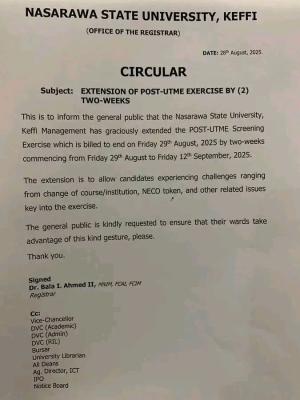 NSUK extends Post-UTME application deadline, 2025/2026