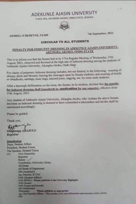 AAUA threatens to rusticate students for indecent dressing