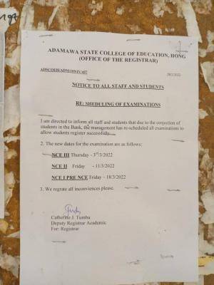 Adamawa State COE reschedule examinations