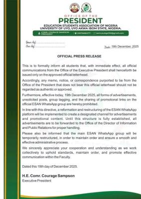UNIUYO Faculty of Education notice to students