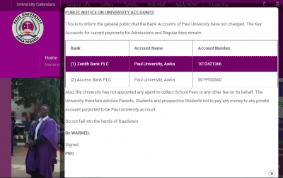 Paul University public notice on the university's accounts