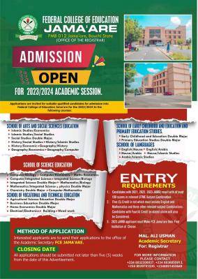 Federal College of Education, Jama'are releases admission form for 2023/2024 session