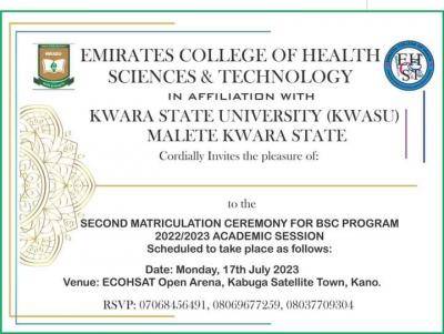 Emirate College of Health (KWASU Affiliated) 2nd Bsc Matriculation Ceremony