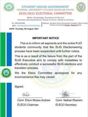 FUOTUOKE suspends SUG elections