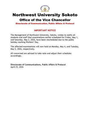 Northwest University notice on rescheduling of examinations